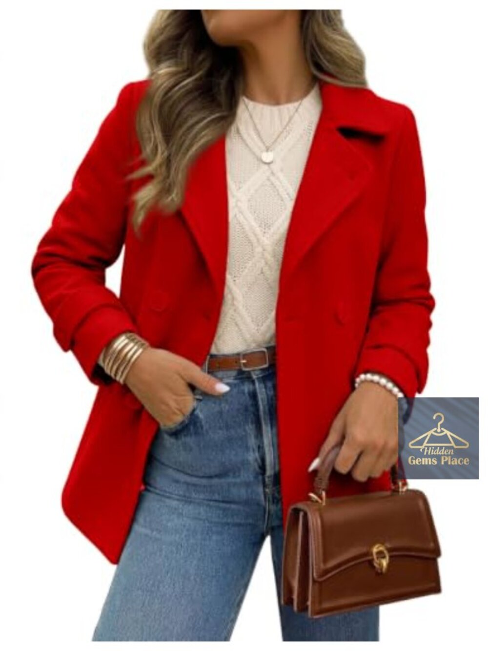 Wool Blend Double Breasted Peacoat Trench Coat Long Sleeve Women